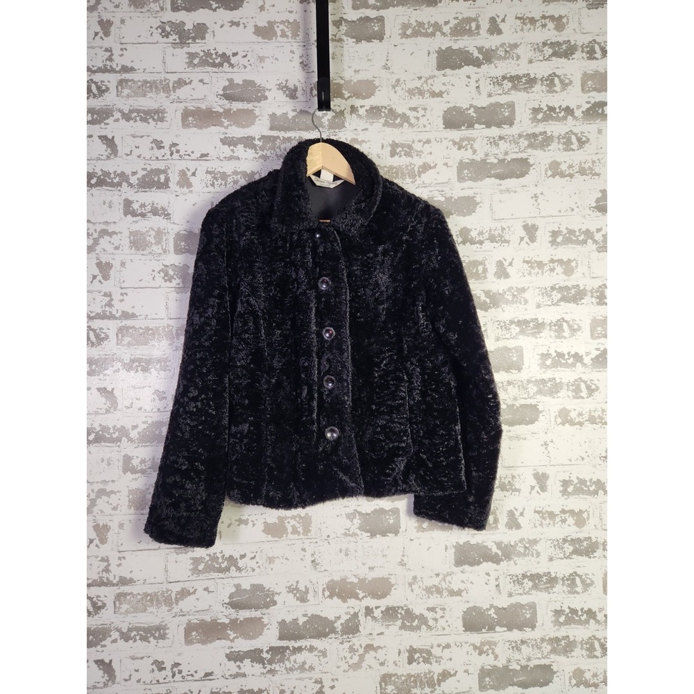 Vintage Textured Button Up Jacket Size Medium Black Cropped Lux Chic‎
